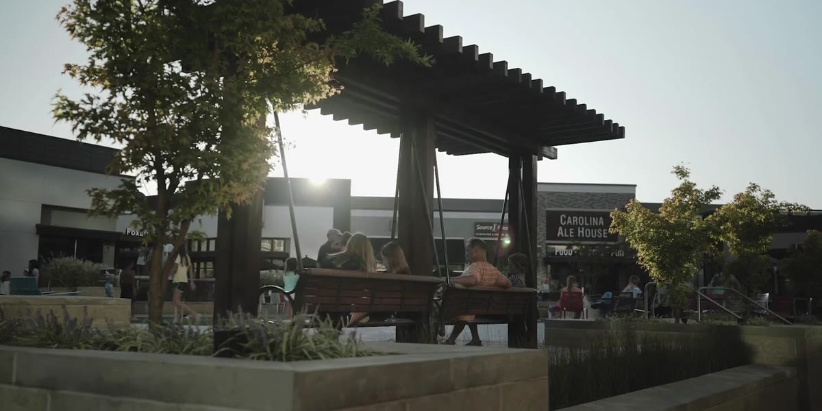 People gathered at a community plaza